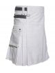 Knee Length White Utility Kilt With Leather Straps